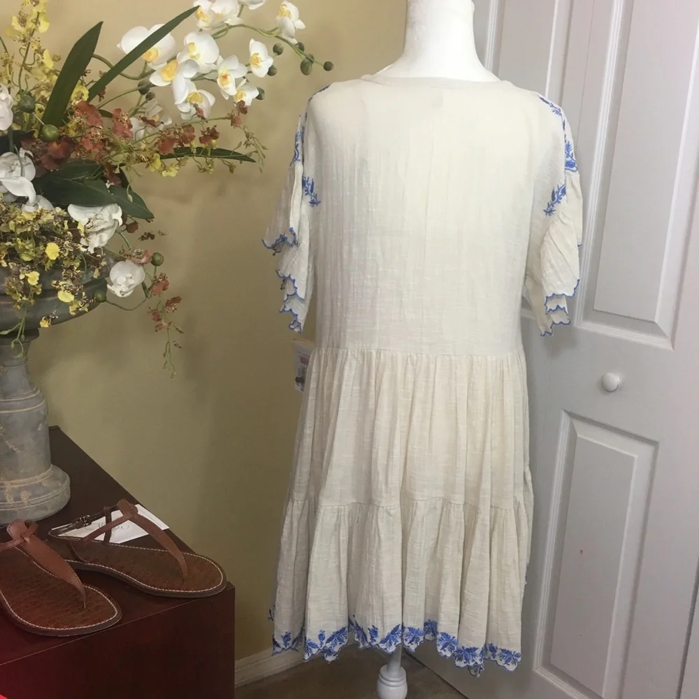NWT FREE PEOPLE SANTIAGO EMBROIDERED MINI DRESS TUNIC Boho Cottagecore Romantic - Picture 5 of 7